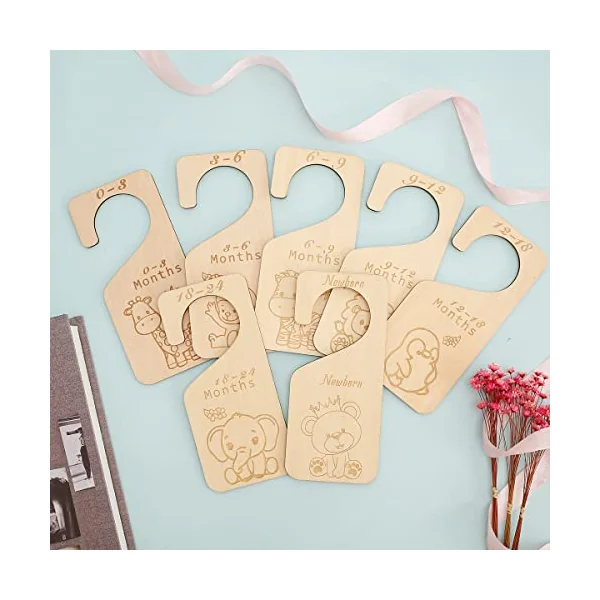 7Pcs Wooden Baby Closet Dividers,Baby Closet Size Divider,Double-Sided Baby Clothing Dividers from Newborn to 24 Month,Nursery Infant Wardrobe Divider Gift,Newborn Baby Shower(Cartoon)