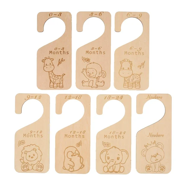 7Pcs Wooden Baby Closet Dividers,Baby Closet Size Divider,Double-Sided Baby Clothing Dividers from Newborn to 24 Month,Nursery Infant Wardrobe Divider Gift,Newborn Baby Shower(Cartoon)