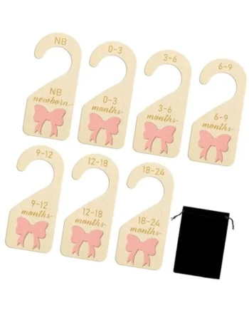 7PCS Wooden Toddler Clothes Categorizers Decorative Bowknot Shape Home Organization Tool Wooden Clothing Identifiers Children ' s Closet Markers