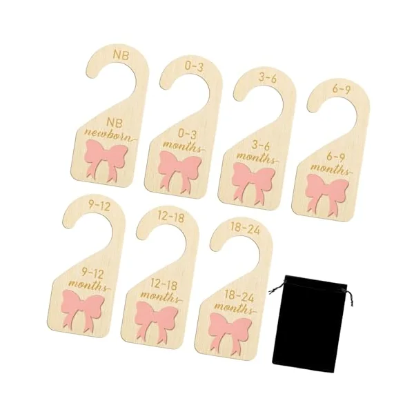 7PCS Wooden Toddler Clothes Categorizers Decorative Bowknot Shape Home Organization Tool Wooden Clothing Identifiers Children ' s Closet Markers