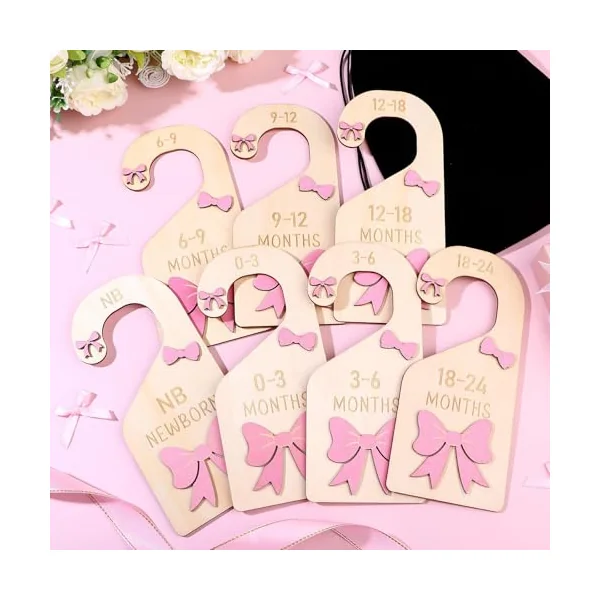 7PCS Wooden Toddler Clothes Categorizers Decorative Bowknot Shape Home Organization Tool Wooden Clothing Identifiers Children ' s Closet Markers