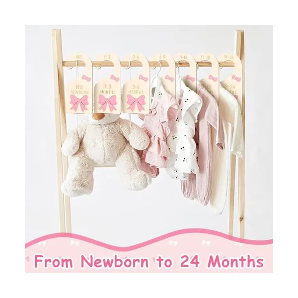 7PCS Wooden Toddler Clothes Categorizers Decorative Bowknot Shape Home Organization Tool Wooden Clothing Identifiers Children ' s Closet Markers