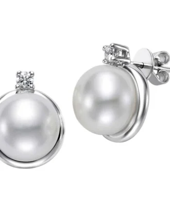 9-10mm Cultured Freshwater Pearl & 0.12ctw Diamond Earrings, 14ct White Gold