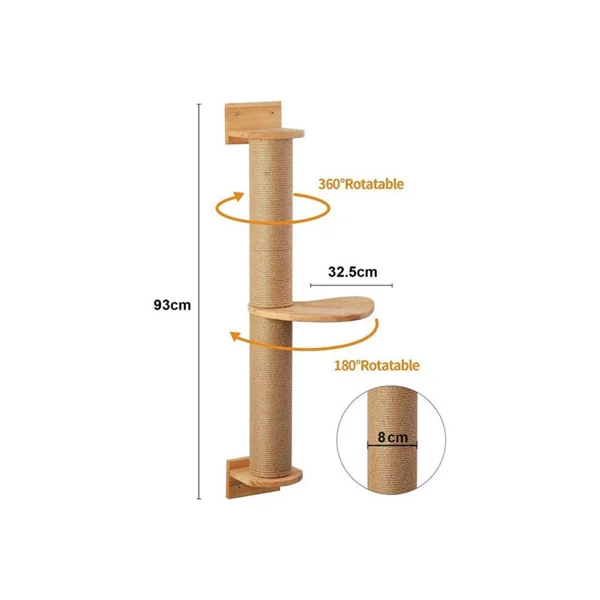 93cm Wall Mounted Cat Tree Scratching Post Climbing Tower