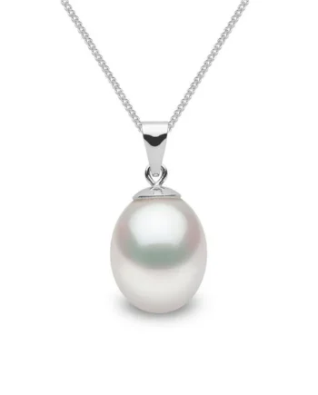9mm Cultured Freshwater White Pearl Pendant, 18ct White Gold