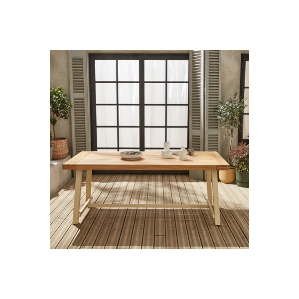 Acacia wood and steel table indoor/outdoor Light wood - sweeek