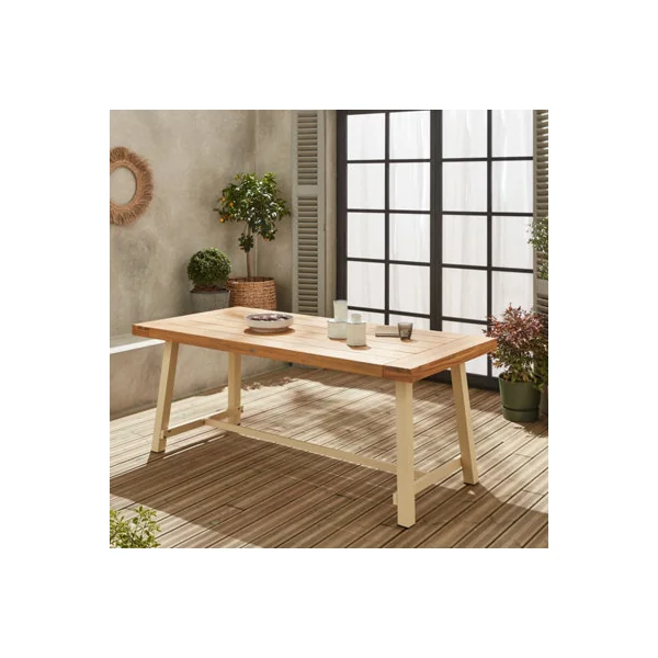 Acacia wood and steel table indoor/outdoor Light wood - sweeek