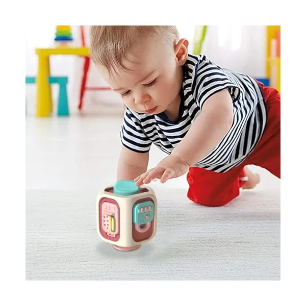 Activity Cubes 6-Sided Relief Sensory Interactive Toys | Kids Shape Sorter Fidget Busy Box for Boys Girls Home School Preschool Homeschool Airplane Car Travel Travel
