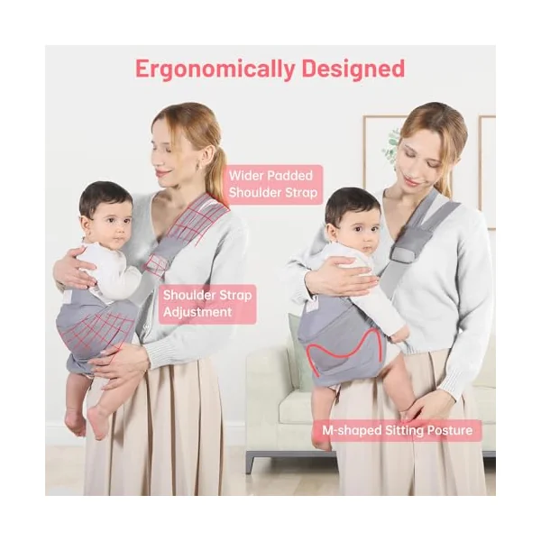 Adjustable Baby Sling with Thick Strap Toddler Carrier 3-36 Months | Fast In & Out, Widened Shoulder, Breathable Cotton, 410g Lightweight, Heavy Duty Double Safety Buckle, Free One Hand for Trip