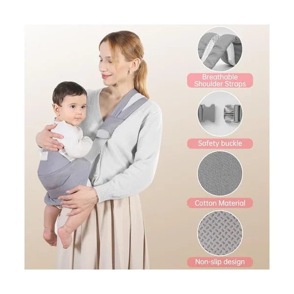 Adjustable Baby Sling with Thick Strap Toddler Carrier 3-36 Months | Fast In & Out, Widened Shoulder, Breathable Cotton, 410g Lightweight, Heavy Duty Double Safety Buckle, Free One Hand for Trip