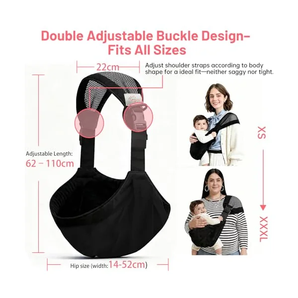 Adjustable Front & Back Baby Sling Carrier, Breathable for 0-36M | Fast In & Out, 300g Lightweight, 3.7 in Thick Shoulder Strap, Double Safety Buckle, Multi Carry Modes for Trip, Travel, Home