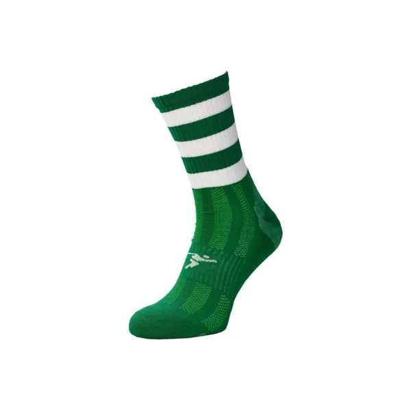 ADULT Size 7-11 Hooped Stripe Football Crew Socks GREEN/WHITE Training Ankle