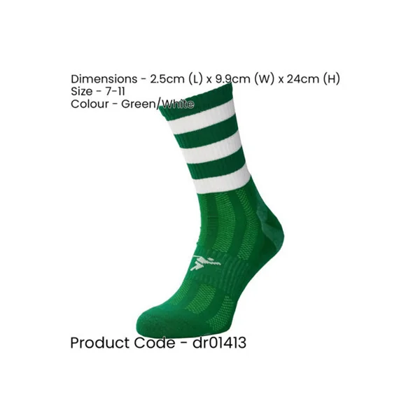 ADULT Size 7-11 Hooped Stripe Football Crew Socks GREEN/WHITE Training Ankle