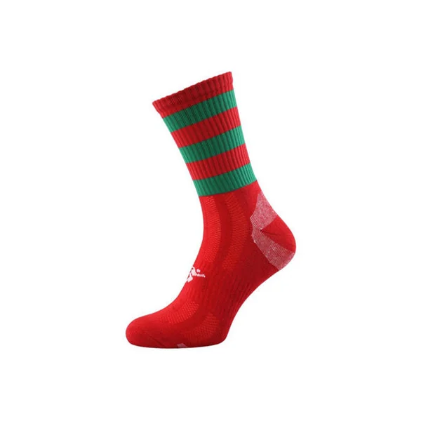ADULT Size 7-11 Hooped Stripe Football Crew Socks RED/GREEN Training Ankle