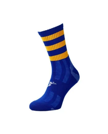 ADULT Size 7-11 Hooped Stripe Football Crew Socks ROYAL BLUE/AMBER Training