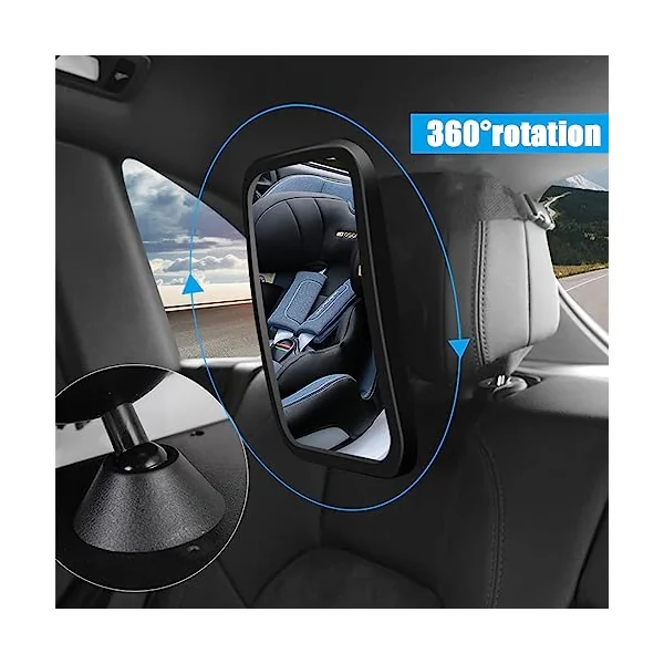 AICEL Baby Car Mirror, Safety Rear Facing Car Seat Mirror for Infant with Extra Wide Clear View, Wide View Shatterproof Adjustable Automotive Mirror, Drive Safe and Monitor Your Child Easily