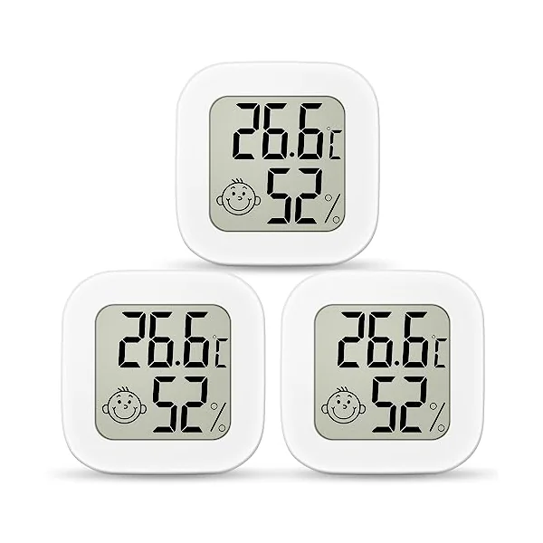Ainiv 3PCS Digital Hygrometer Indoor Thermometer, Mini Room Thermometer | Humidity Gauge with LCD Display and Face Lcons Temperature Humidity Monitor for Bedroom, Baby Room, Warehouse, Cellar, Car