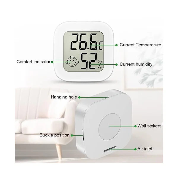 Ainiv 3PCS Digital Hygrometer Indoor Thermometer, Mini Room Thermometer | Humidity Gauge with LCD Display and Face Lcons Temperature Humidity Monitor for Bedroom, Baby Room, Warehouse, Cellar, Car