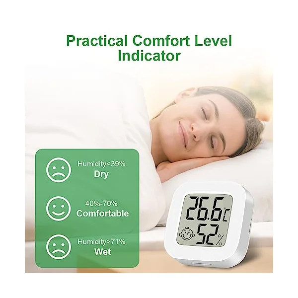 Ainiv 3PCS Digital Hygrometer Indoor Thermometer, Mini Room Thermometer | Humidity Gauge with LCD Display and Face Lcons Temperature Humidity Monitor for Bedroom, Baby Room, Warehouse, Cellar, Car