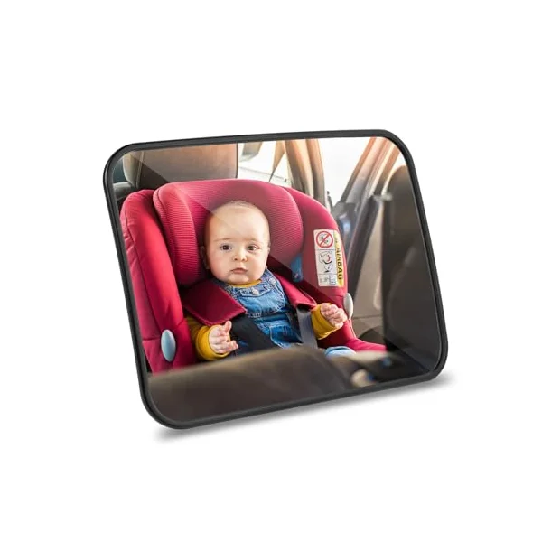 AiQInu Car Mirror Baby Rear View, Baby Car Mirror for Back Seat, 100Percent Shatterproof Car Baby Mirror, Adjustable Straps, Essentials for Newborn and Baby Safety, Schwarz