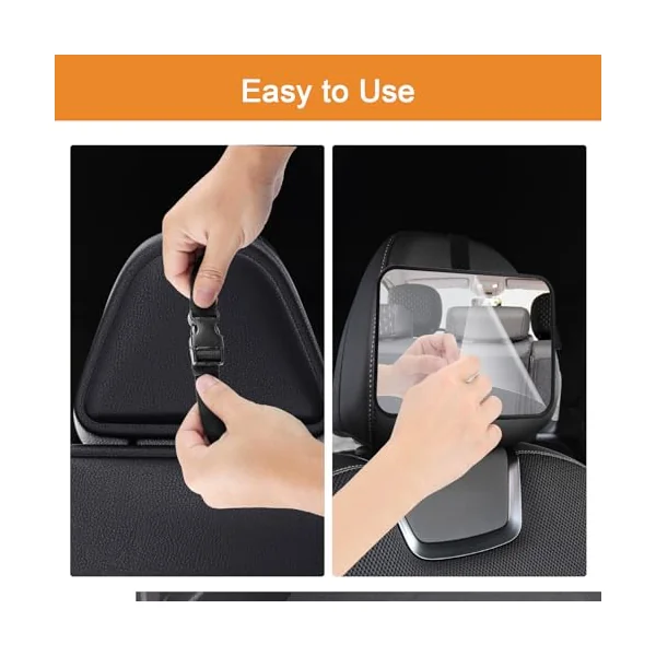 AiQInu Car Mirror Baby Rear View, Baby Car Mirror for Back Seat, 100Percent Shatterproof Car Baby Mirror, Adjustable Straps, Essentials for Newborn and Baby Safety, Schwarz