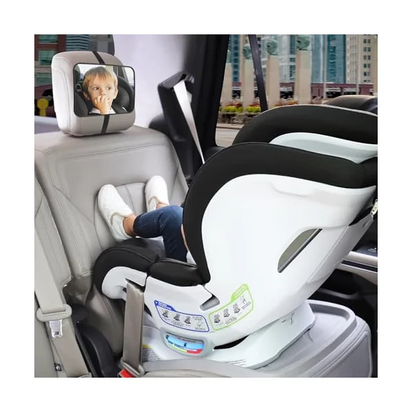 AiQInu Car Mirror Baby Rear View, Baby Car Mirror for Back Seat, 100Percent Shatterproof Car Baby Mirror, Adjustable Straps, Essentials for Newborn and Baby Safety, Schwarz