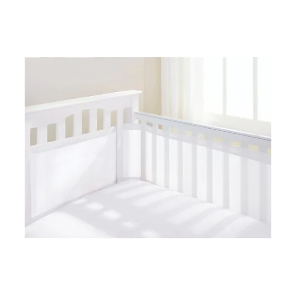 AirflowBaby, Essential 2mm Breathable Mesh Liner For Cots with 120x60cm or 140x70cm Mattress, White, 35cm Tall Style Covers 4 Sides, Non-Padded Single Layer Cot Bumper Alternative, Safety Tested