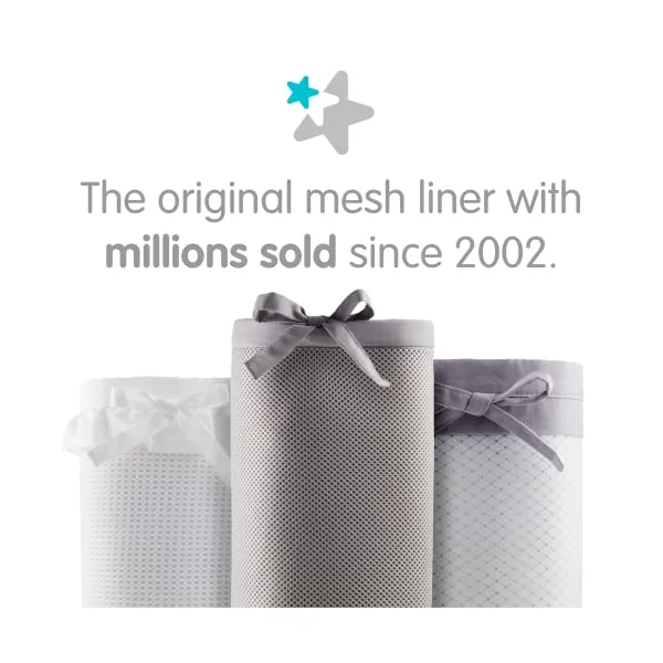 AirflowBaby, Essential 2mm Breathable Mesh Liner For Cots with 120x60cm or 140x70cm Mattress, White, 35cm Tall Style Covers 4 Sides, Non-Padded Single Layer Cot Bumper Alternative, Safety Tested