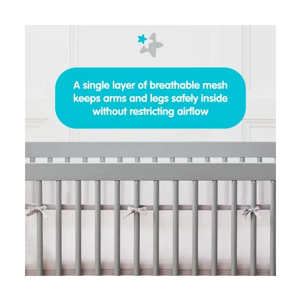 AirflowBaby, Essential 2mm Breathable Mesh Liner For Cots with 120x60cm or 140x70cm Mattress, White, 35cm Tall Style Covers 4 Sides, Non-Padded Single Layer Cot Bumper Alternative, Safety Tested