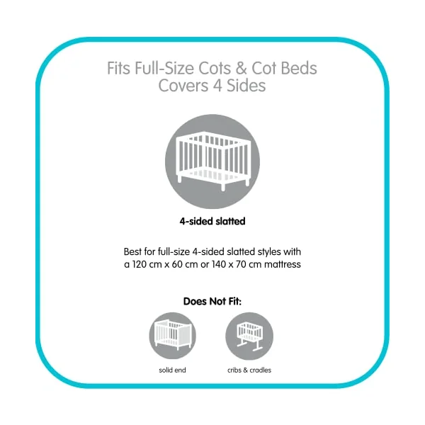 AirflowBaby, Essential 2mm Breathable Mesh Liner For Cots with 120x60cm or 140x70cm Mattress, White, 35cm Tall Style Covers 4 Sides, Non-Padded Single Layer Cot Bumper Alternative, Safety Tested
