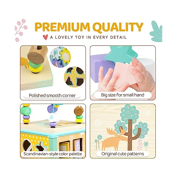 Airlab Wooden Activity Cube Toddler Montessori Toys and Wooden Activity Cube Baby Toys Ocean Theme