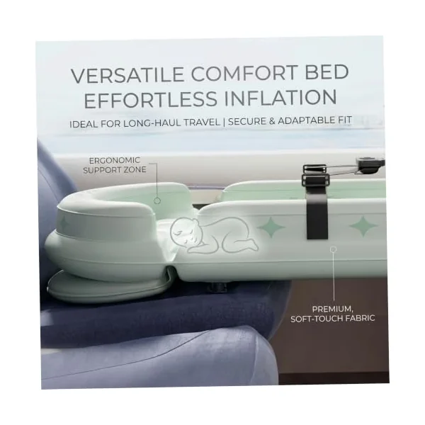 Airplane Bed For Toddler, Height Adjustable Inflatable Toddler Travel Bed with Hand Pump, Safety Guardrails and Belt for Plane, Train, Car