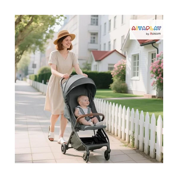 AIYAPLAY Baby Stroller Foldable Adjustable Seat from Birth 6.3kg Dark Grey | Travel Pushchair, 5-Point Harness, Canopy, All Wheels Suspension, Storage Basket, Lightweight & Compact, to 3 Years