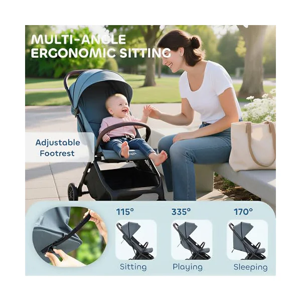 AIYAPLAY Baby Stroller Foldable Adjustable Seat from Birth 6.3kg Dark Grey | Travel Pushchair, 5-Point Harness, Canopy, All Wheels Suspension, Storage Basket, Lightweight & Compact, to 3 Years