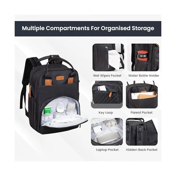 Albert Austin Waterproof Nappy Changing Bag Multifunctional Baby Bag for Mum and Dad Baby Changing Bag with Adjustable Stroller Straps Pacifier Case and Changing Mat Travel Diaper Bag