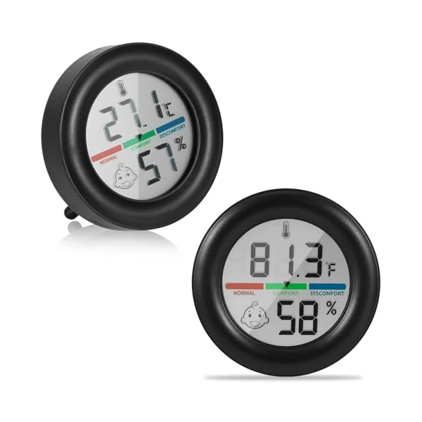 ALLOMN Room Thermometer, 2Pack Indoor Thermometer Hygrometer Mini Digital Temperature Humidity Meter Gauge Monitor LCD Display Celsius for Home Greenhouse Baby Office Garden Cellar (Black)