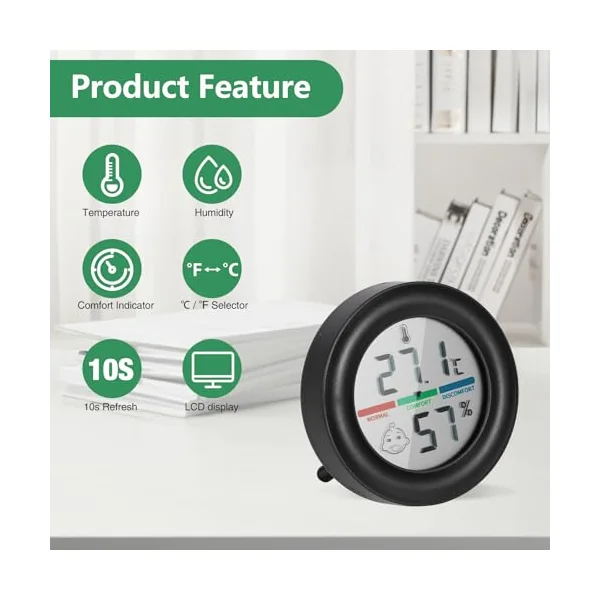 ALLOMN Room Thermometer, 2Pack Indoor Thermometer Hygrometer Mini Digital Temperature Humidity Meter Gauge Monitor LCD Display Celsius for Home Greenhouse Baby Office Garden Cellar (Black)