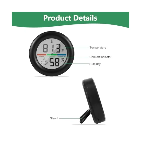 ALLOMN Room Thermometer, 2Pack Indoor Thermometer Hygrometer Mini Digital Temperature Humidity Meter Gauge Monitor LCD Display Celsius for Home Greenhouse Baby Office Garden Cellar (Black)