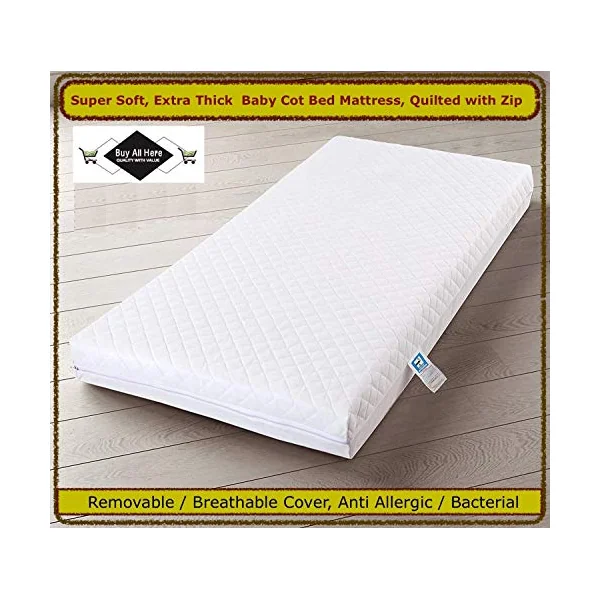 Am Baby Cot Bed Mattress with Quilted Removable Washable Cover 140 x 70 x 5 cm, HQ Foam Extra Thick & Super Soft Quality - Made in UK