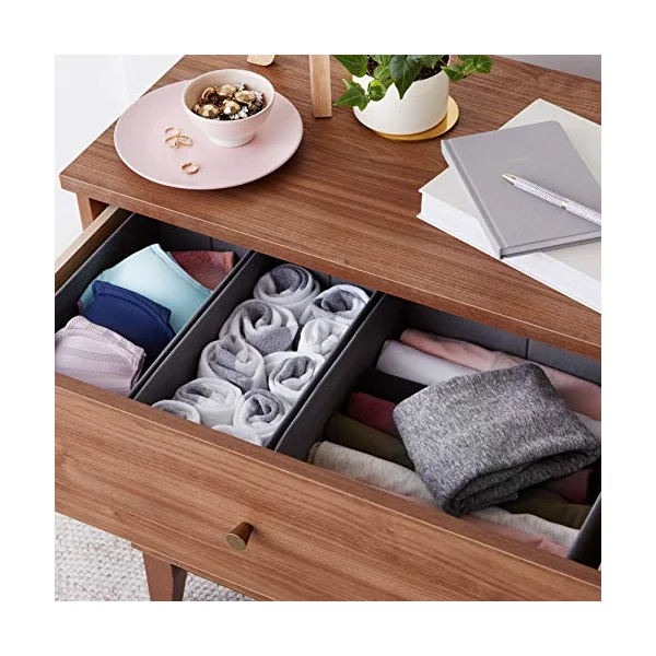 Amazon Basics Clothes Organiser for Wardrobe, Collapsible Colthes Drawer Organiser/Dividers, for Wardrobe Bedroom or Kitchen, Set of 6, Grey (Pack of 2)