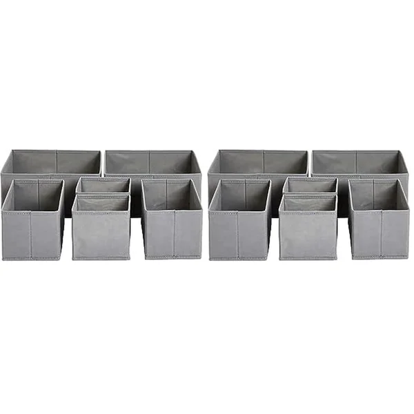 Amazon Basics Clothes Organiser for Wardrobe, Collapsible Colthes Drawer Organiser/Dividers, for Wardrobe Bedroom or Kitchen, Set of 6, Grey (Pack of 2)