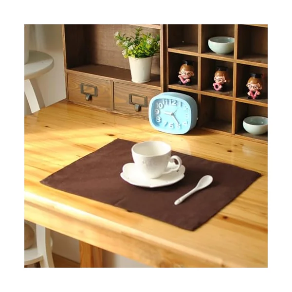 AMDXD Desk Place Mats Coffee 2 Pieces Table Mats Set Cotton Linen Plain Washable Motif Place Mats Square for Kitchen Home Restaurant 30 x 40 cm