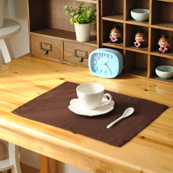 AMDXD Desk Place Mats Coffee 2 Pieces Table Mats Set Cotton Linen Plain Washable Motif Place Mats Square for Kitchen Home Restaurant 30 x 40 cm