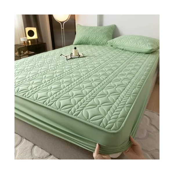 AMDXD Green Bed Sheet with 2 Pillowcases 180 x 220 cm Set 3-Piece Soft 3D Pattern Fitted Sheets Winter Plain Mattress Protector Polyester Cotton Sheet for Bed for Box Spring Bed and Water Bed