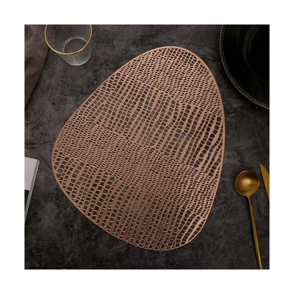 AMDXD Pack of 10 Vintage Place Mats PVC Hollow Water Drop Pattern Boho Washable Place Mats Square for Kitchen Restaurant Hotel Rose Gold 30 x 42 cm