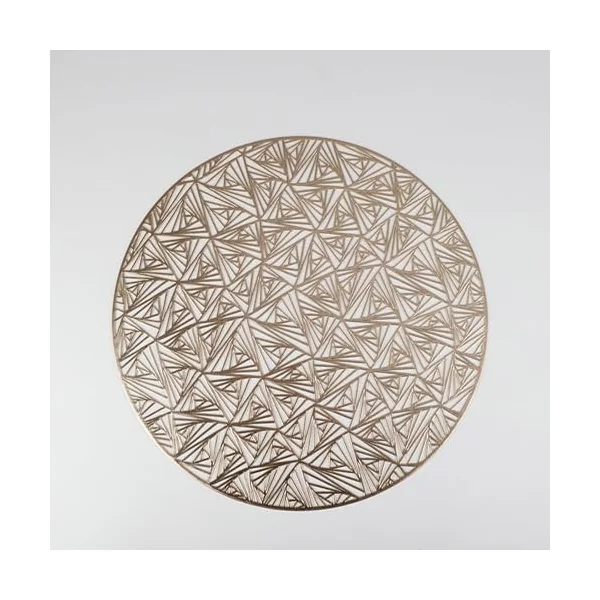 AMDXD Place Mats Washable Christmas Round Set of 6 PVC Place Mats Washable Round with Geometry Pattern Heat Resistant Table Mat Desk Gold for Kitchen and Restaurant 38 cm