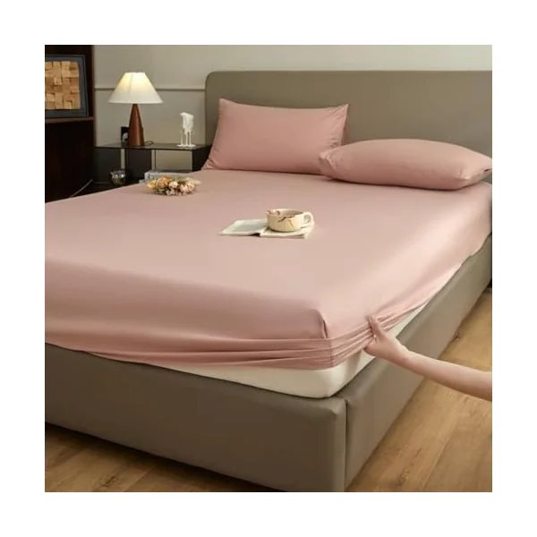 AMDXD Rose Bed Sheet 200 x 220 cm Protection, Fitted Sheet Topper Plain Wrinkle Resistant and Fading, Cotton Bed Sheet Cover for Box Spring Bed and Water Bed