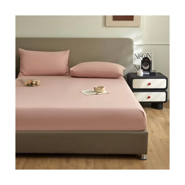 AMDXD Rose Bed Sheet 200 x 220 cm Protection, Fitted Sheet Topper Plain Wrinkle Resistant and Fading, Cotton Bed Sheet Cover for Box Spring Bed and Water Bed