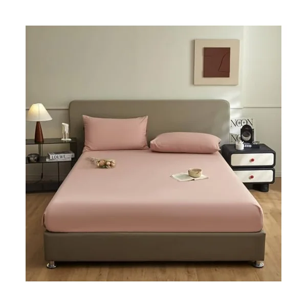 AMDXD Rose Bed Sheet 200 x 220 cm Protection, Fitted Sheet Topper Plain Wrinkle Resistant and Fading, Cotton Bed Sheet Cover for Box Spring Bed and Water Bed