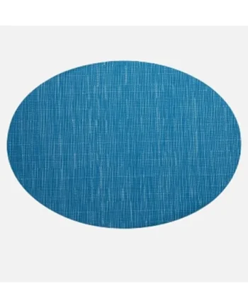 AMDXD Set of 2 Place Mats Washable Oval, 70% Vinyl 30% Polyester Place Mats Christmas Woven Vertical Stripes Non-Slip Table Coasters Washable Blue Green for Hotel, 32.5 x 45 cm